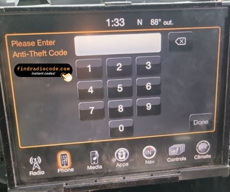 Chrysler Uconnect 8.4 RA3 / VP3 MX
 4 digit unlock code for this radio